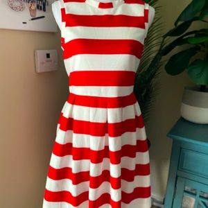 Red & White Fit & Flare Dress w/ Pockets!